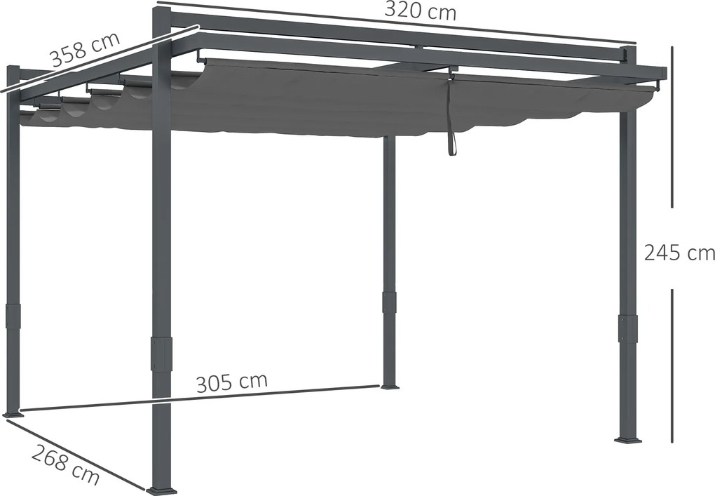 Outsunny Pergola ok. 3,5x3m Stabilna i Zimoodporna z Aluminiową Ramą i Regulowanym Zadaszeniem Szara