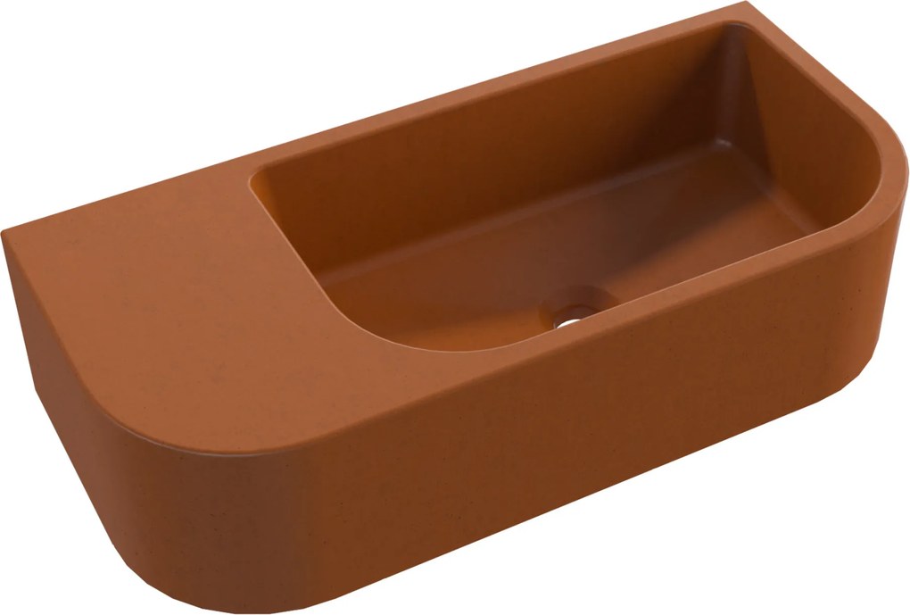 Massi Umywalka betonowa wisząca / nablatowa półokrągła z półką bez otworu na baterię 65 x 30 cm LARMO | różne kolory : Kolor - Ceglasty, Typ montażu - nablatowa