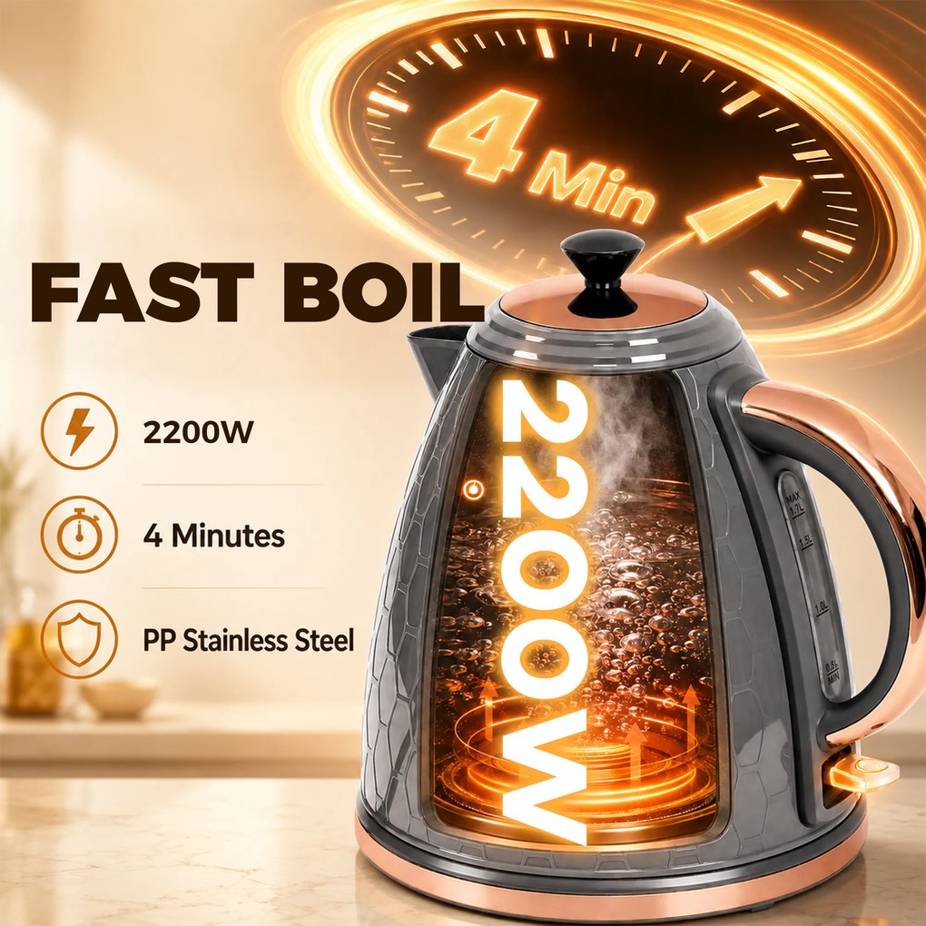 HOMCOM Czajnik, 2200W, okienko, filtr, szybkie gotowanie, szary | Aosom PL