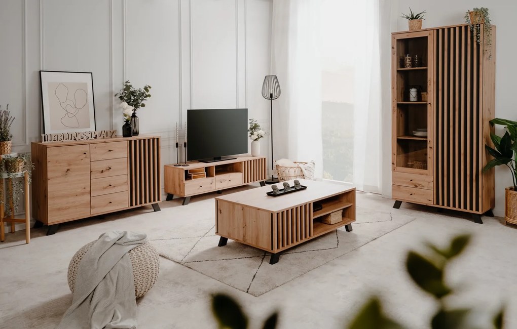 Szafka RTV z lamelami Medan dąb artisan/antracyt