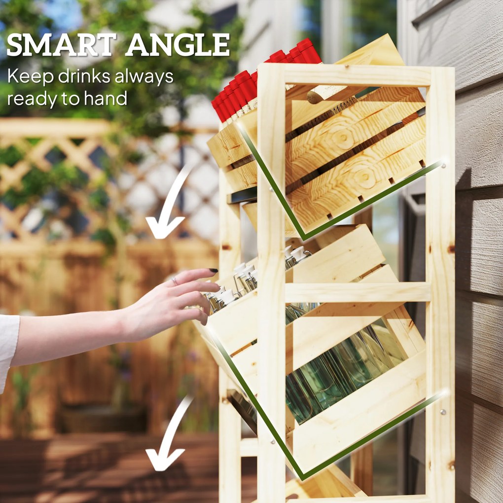 Outsunny Regał na 3 Skrzynki z Napojami, Drewniany Stojak z 3 Poziomami 56 x 32 x 112 cm, Drewno Naturalne