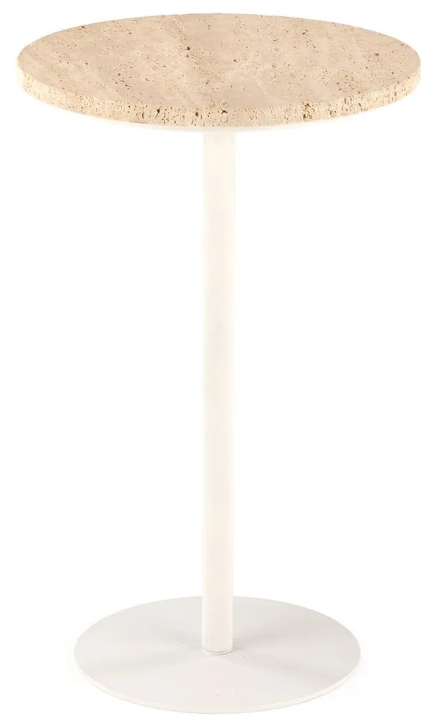 TRAVERSO S Ława Stolik kawowy Okrągła Kamień Trawertyn Biały fi.35cm Nowoczesna