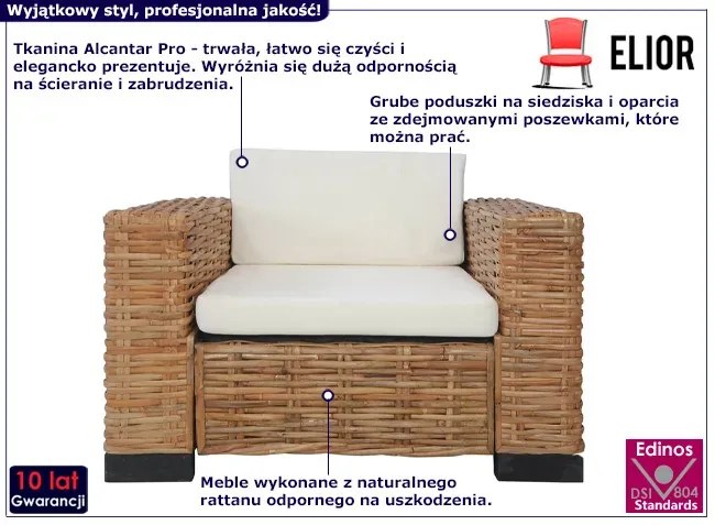 Rattanowy fotel ogrodowy z poduszkami - Irene