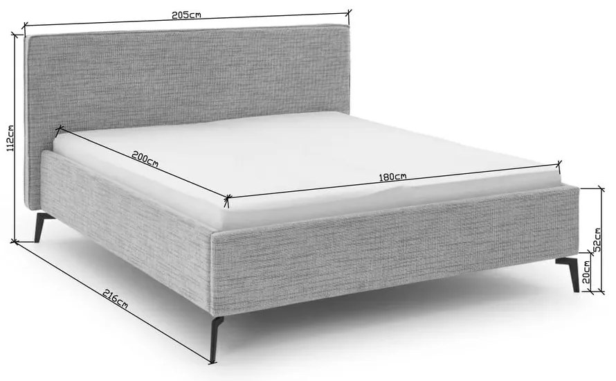 Jasnoszare tapicerowane łóżko dwuosobowe ze schowkiem i stelażem 180x200 cm Riva – Meise Möbel