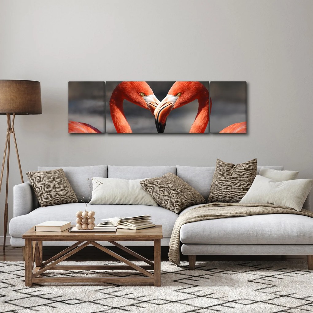 Obraz dwóch zakochanych flamingów (170x50 cm)