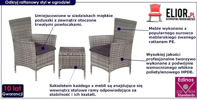 Szary 3-częściowy zestaw mebli ogrodowych bistro – Renne