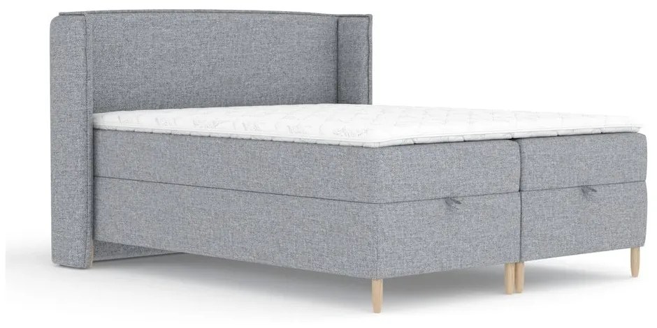 Szare łóżko boxspring ze schowkiem 200x200 cm Monpelli – Maison de Rêve