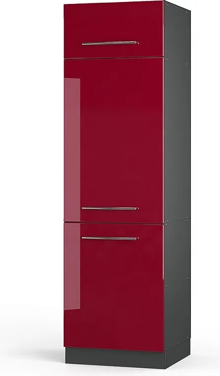 Szafka na lodówkę bordowa czerwień wysoki połysk 60x58.1x206.8 fame-line