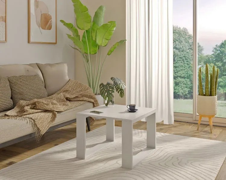 Biała kwadratowa minimalistyczna ława kawowa - Fareo 5X
