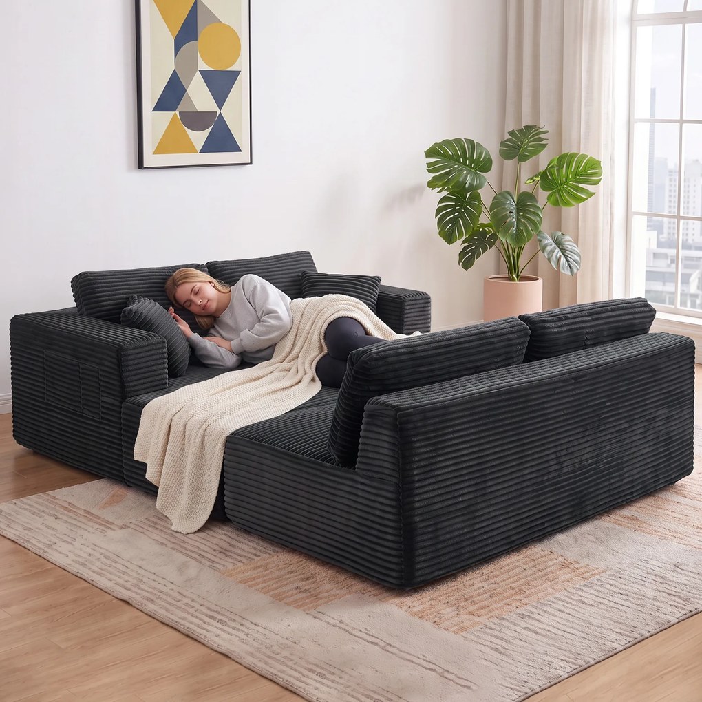 HOMCOM Modułowa sofa w kształcie U z 2 szezlongami, sztruksowa sofa rozkładana z pianką o wysokiej gęstości i sprężynowym wypełnieniem, Ciemnoszara | Aosom PL