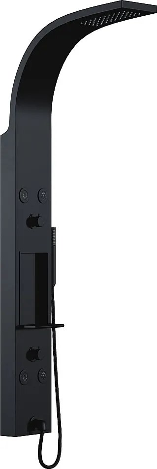 Kolumna prysznicowa z hydromasażem i półeczką - Czarny mat - 20 x 140 cm - ROANA