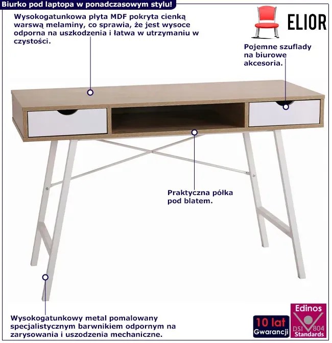 Nowoczesne biurko pod laptopa z 2 szufladami - Limero