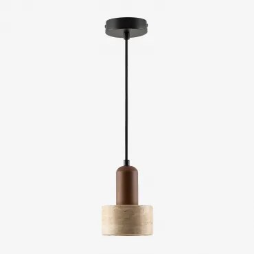 Lampa Sufitowa Ø12 Cm Z Trawertynu I Drewna Davise Kolory Naturalne - Sklum