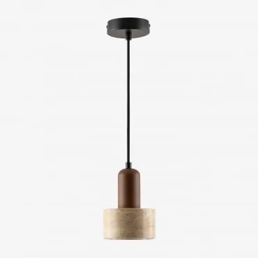 Lampa Sufitowa Wisząca Ø12 Cm Z Trawertynu I Drewna Davise Trawertyn - Sklum