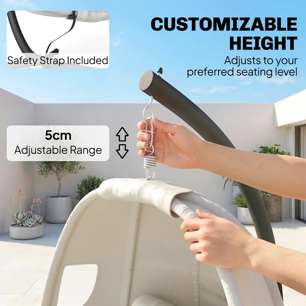 Outsunny Wiszący Fotel z Ramą, Składany Kosz z Grubymi Poduszkami, Regulowana Wysokość, Pas Bezpieczeństwa, do 120 kg | Aosom PL