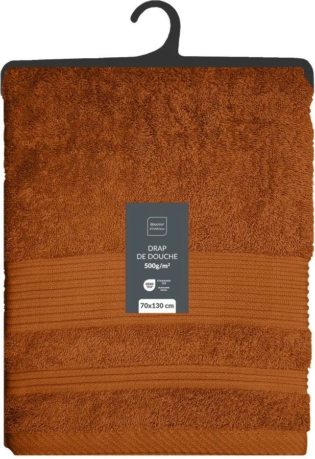 Bawełniany ręcznik kąpielowy frotte w kolorze terakoty 70x130 cm Tendresse – douceur d'intérieur