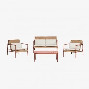 Zestaw Ogrodowy Z Dwuosobową Sofą, 2 Fotelami I Stolikiem Kawowym Z Aluminium I Syntetycznego Rattanu Duroli Terracota - Sklum