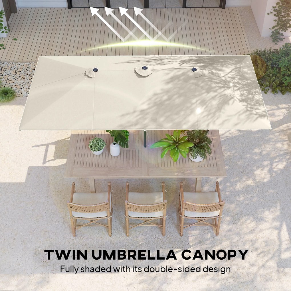 Outsunny Parasol Ogrodowy 150x295cm Podwójny Daszek Regulacja Kremowy | Aosom PL