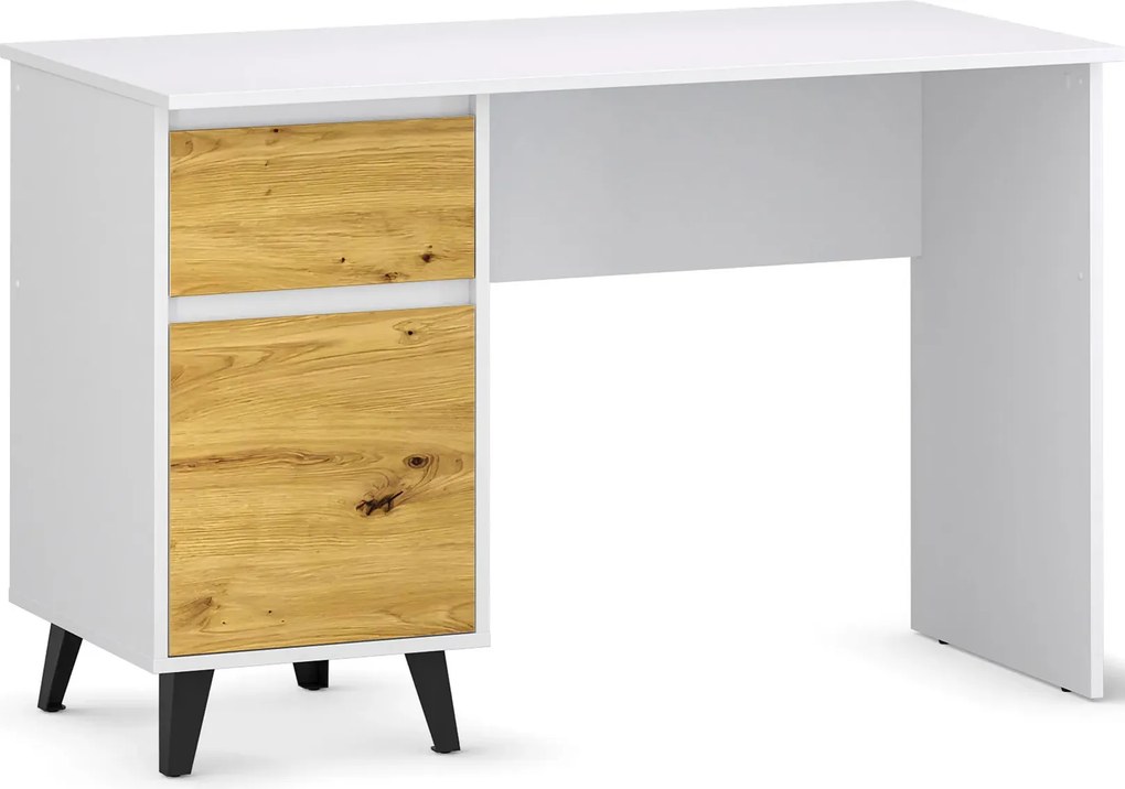 Skandynawskie biurko z szafką i szufladą biały + dąb artisan L5-C56