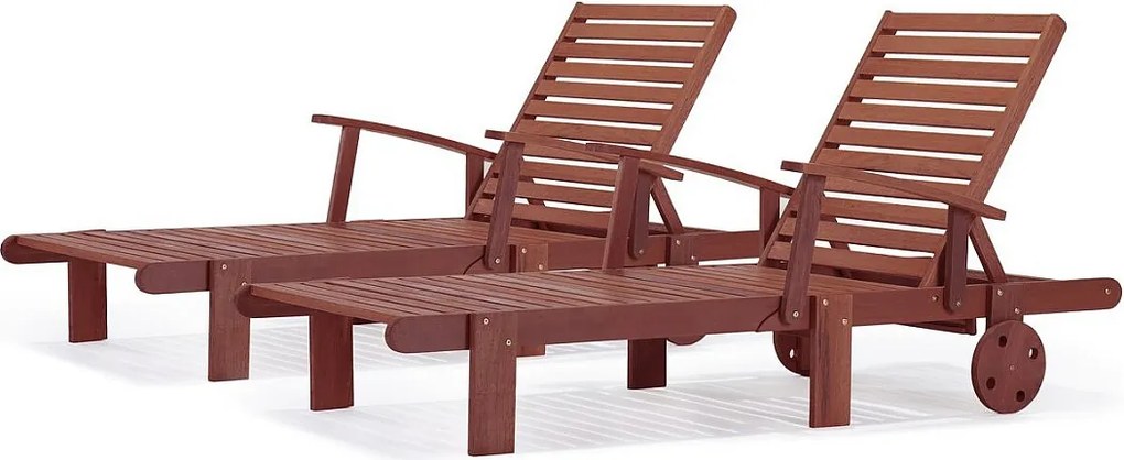 Składany leżak z drewna egzotycznego "Tokyo" - Mahoń - Brązowy mahoniowy - Zestaw 2 szt.