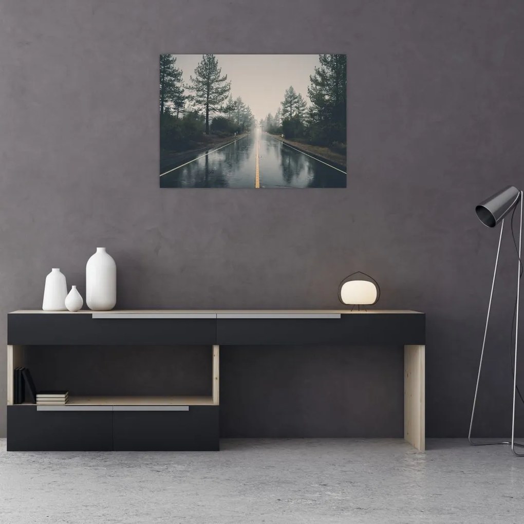 Obraz na szkle drogi w deszczu (70x50 cm)