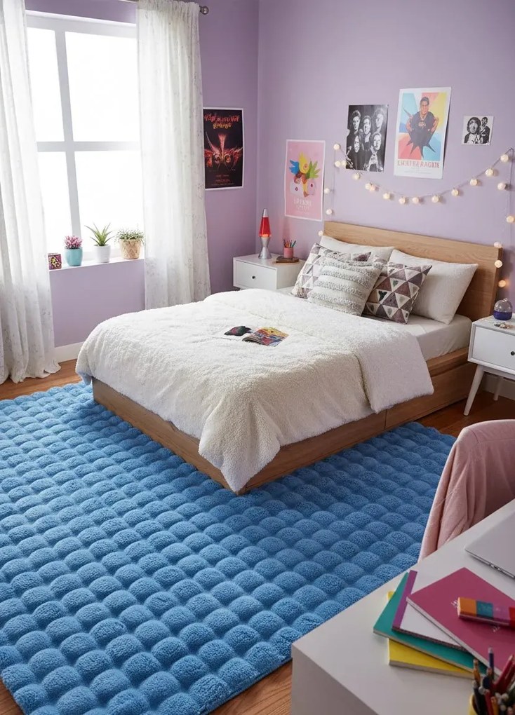 Niebieski nowoczesny puszysty dywan 3D K2-M94