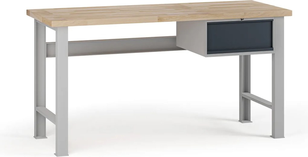 Stół warsztatowy G7, blat bukowy, 1700 x 685 x 840 mm, 1x kontener, 1x szuflada, grafitowy