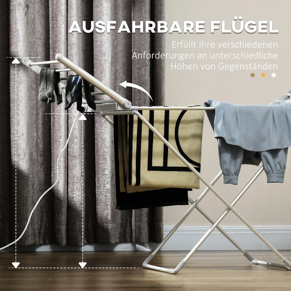 HOMCOM Suszarka do Ubrań z Funkcją Ogrzewania, 45-55 ℃, Składana, 144Dł. x 53Sz. x 96Wys. cm