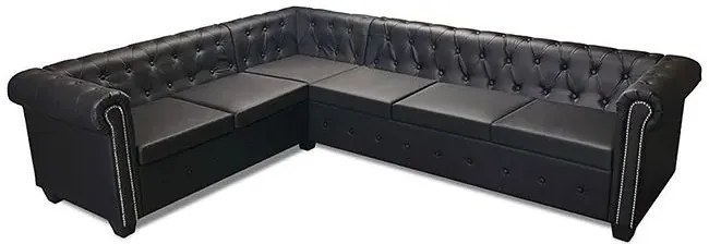 6-osobowy czarny narożnik w stylu Chesterfield - Xavier 6Q