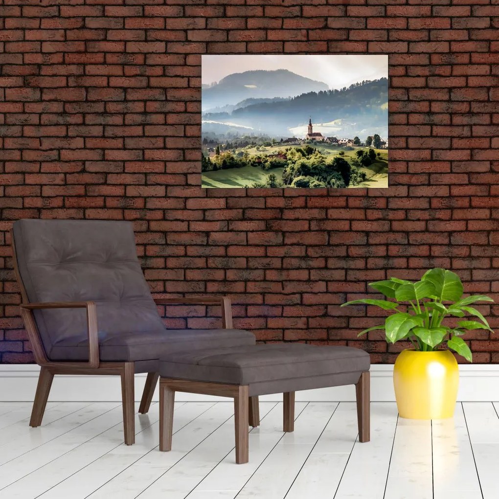 Obraz - wieś we mgle (70x50 cm)