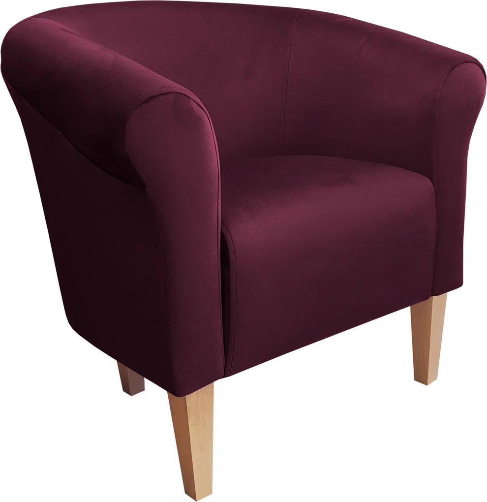 Fotel Milo tkanina Welur wygodny fotel tapicerowany do salonu i sypialni : Kolor nogi - Drewno, Kolor tkaniny - VELVET - MG02, Wysokość nogi - 20 cm