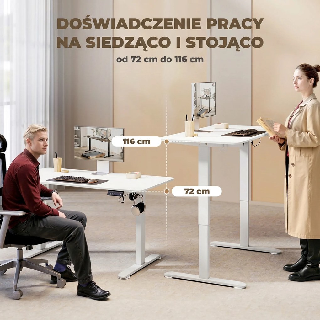 Vinsetto Biurko Stojące Regulowane Elektrycznie, 140 x 70 x 116 cm, Białe