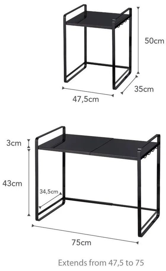 Czarna nastawiana półka kuchenna YAMAZAKI Tower