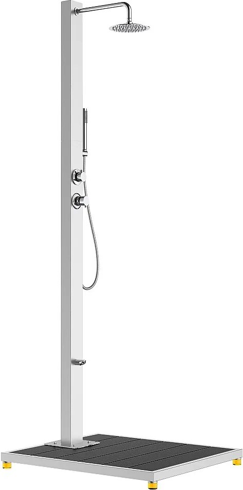 Prysznic zewnętrzny z myjką do nóg i płytą - Inox szczotkowane - Srebrny - W 220 cm - ELNARO