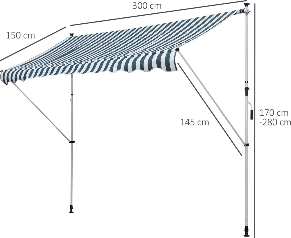 Outsunny markiz markiza zaciskowa składane ramię korbka ręczna balkon 3 x 1,5 m aluminiowy zielony