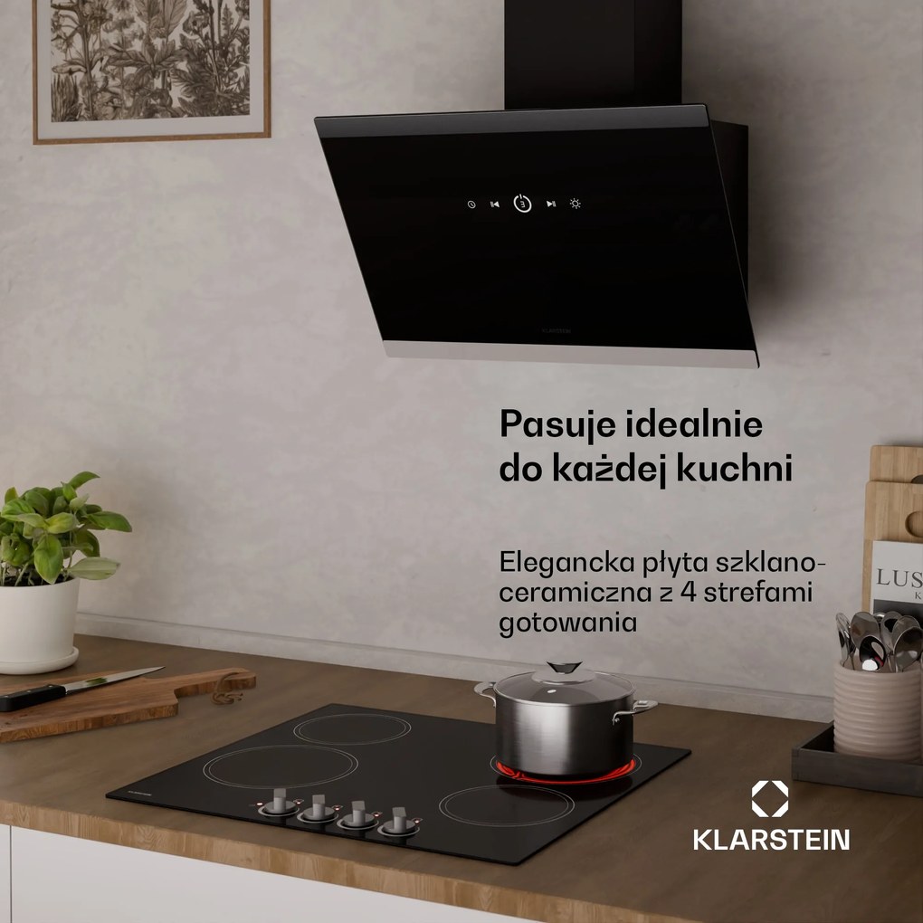Klarstein Easycook 60cm Płyta szklano-ceramiczna 4 Strefy gotowania Czarny