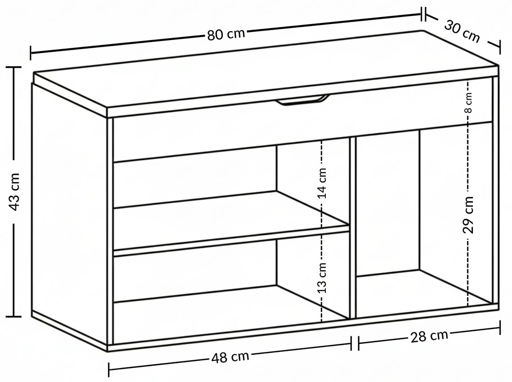 Szafka na buty z siedziskiem TRIA, 80 x 43 x 30 cm