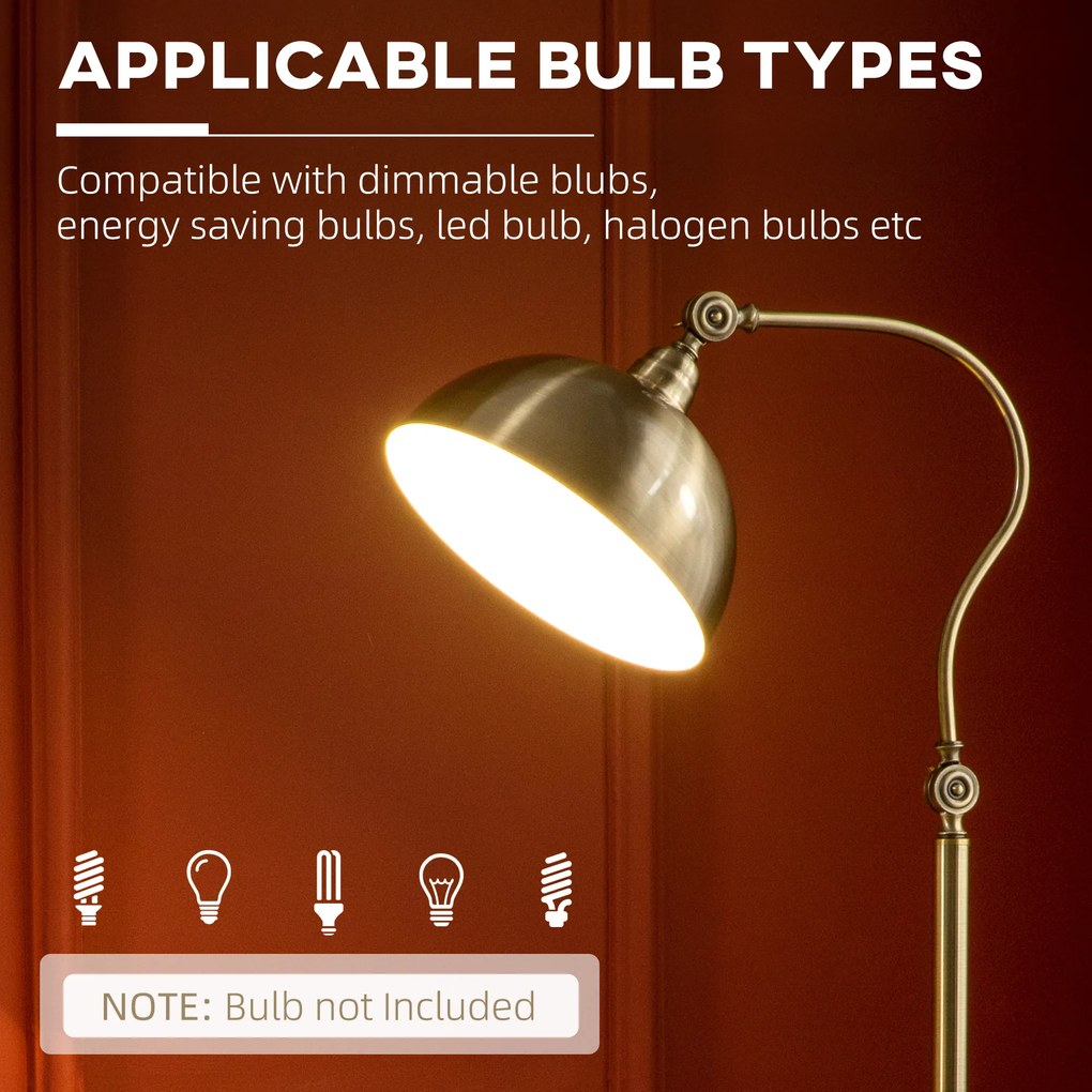 HOMCOM Lampa podłogowa vintage mosiądz regulowany kąt 42x255x152cm elegancka do salonu | Aosom PL