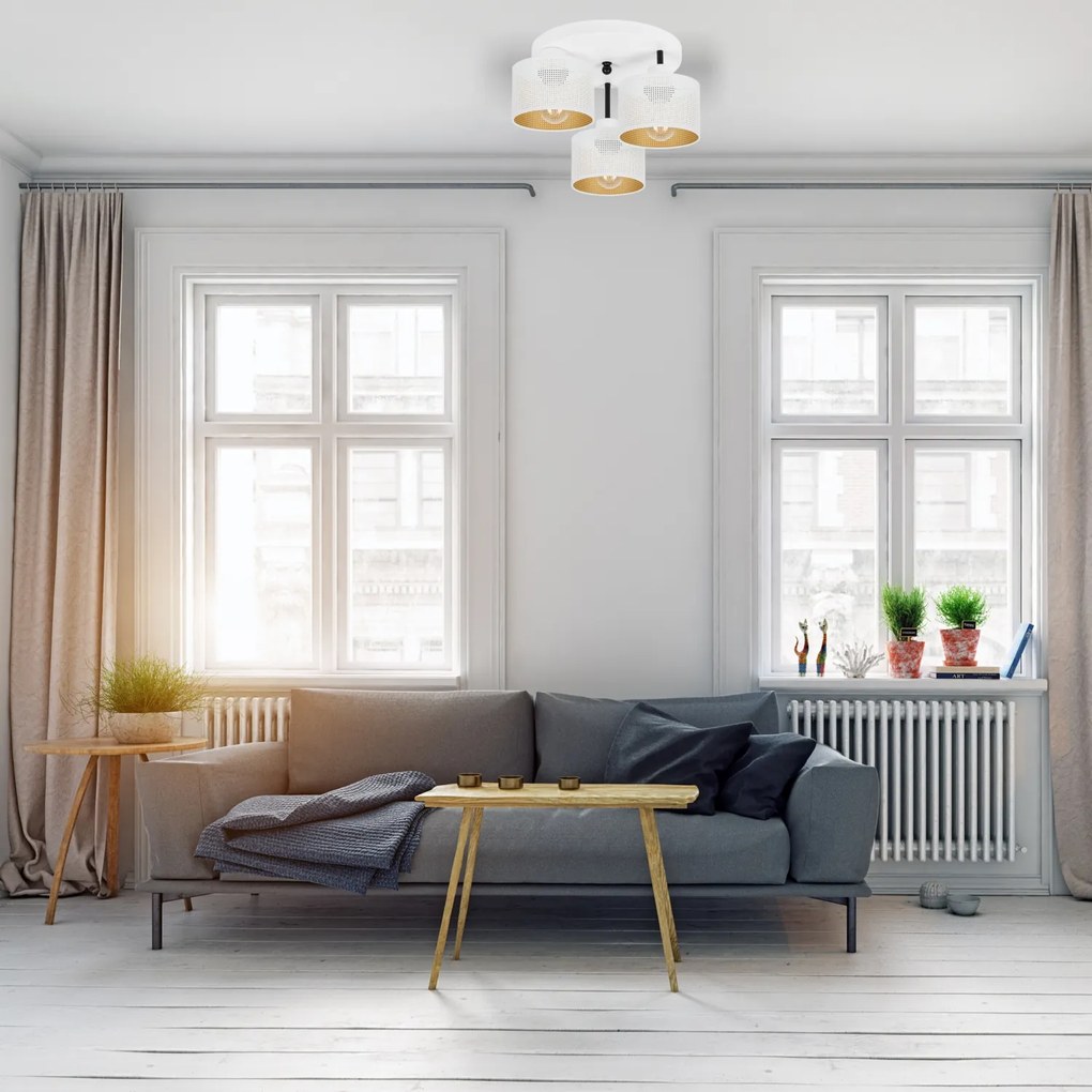 Lampa sufitowa biała trzypunktowa z białymi abażurami B-3030WE-WE E27