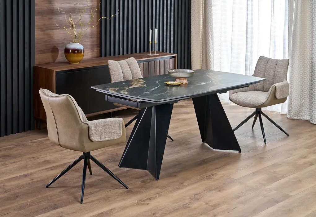Stół rozkładany ARMANI 165(241)x90 czarny marmur/czarny HALMAR
