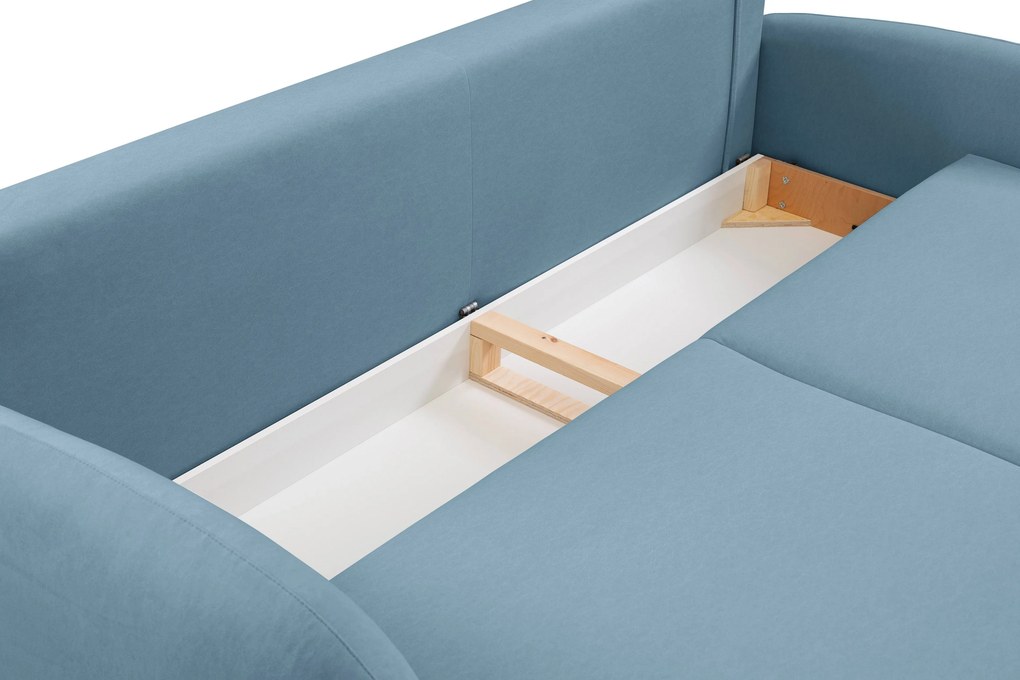 Masseno Sofa AGIO z funkcją spania i pojemnikiem na pościel, Rozkładana sofa - Niebieski, CASTEL 74