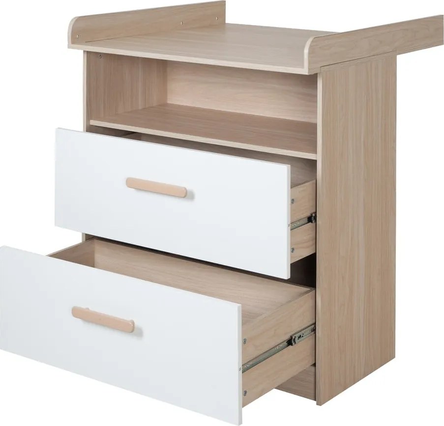 Biało-naturalna komoda dziecięca w dekorze dębu z przewijakiem 88x98x75 cm Cabane – Roba