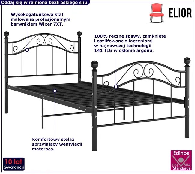 Metalowe czarne łóżko w stylu loftowym 100x200 cm Z9-N06