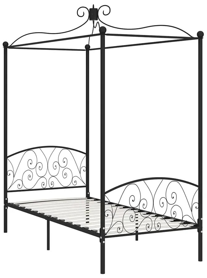 Czarne rustykalne łóżko z baldachimem 100x200 cm - Ifrexi