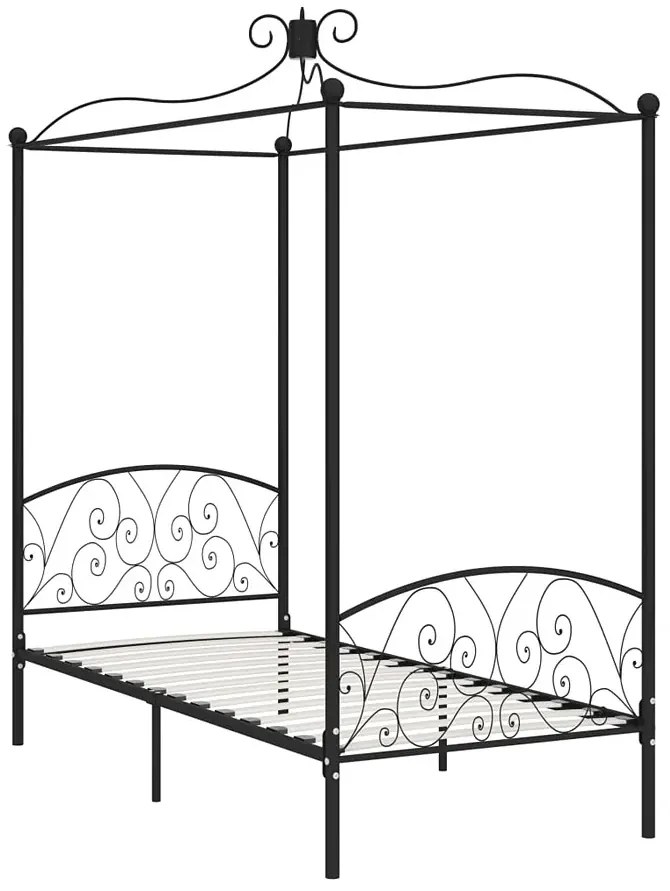 Czarne rustykalne łóżko z baldachimem 100x200 cm W7-E66