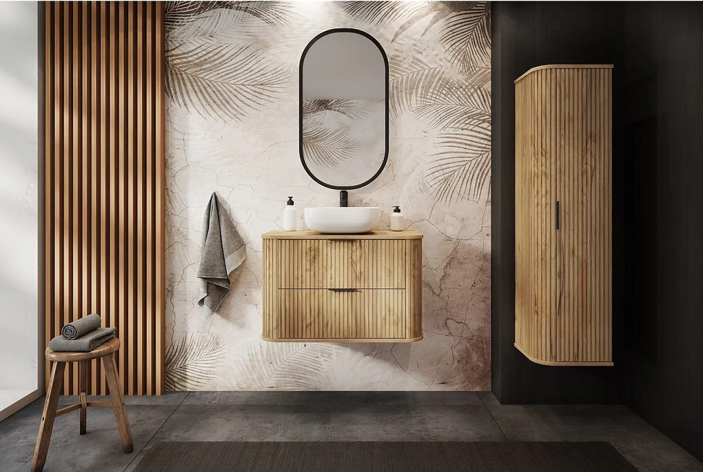 ELEGANCE Szafka łazienkowa ryflowana pod umywalkę 41,5 x 120,4 x 51,7 dąb craft złoty