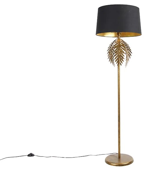 Lampa podłogowa złota 145 cm z czarnym abażurem z bawełny 50 cm - Botanica