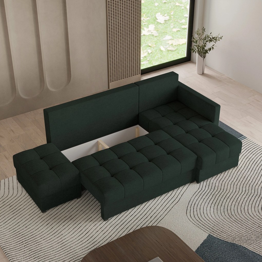 Masseno Narożnik LUMARI z funkcją spania i pojemnikiem na pościel Narozniki L, Rozkładana sofa - Zielony, NEVE 37