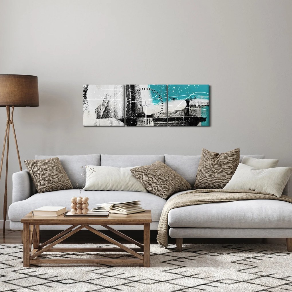 Obraz - Turkusowa abstrakcja (z zegarem) (90x30 cm)
