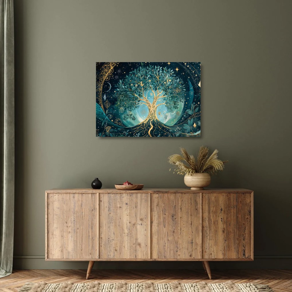 Obraz na szkle – Drzewo życia we wszechświecie (70x50 cm)
